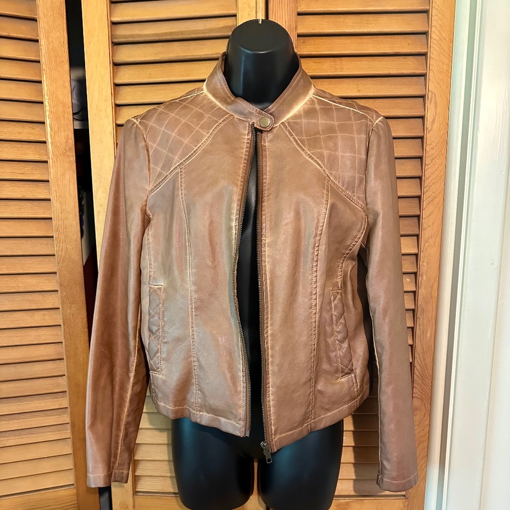 Nurture Distressed Faux Leather Jacket Size Small